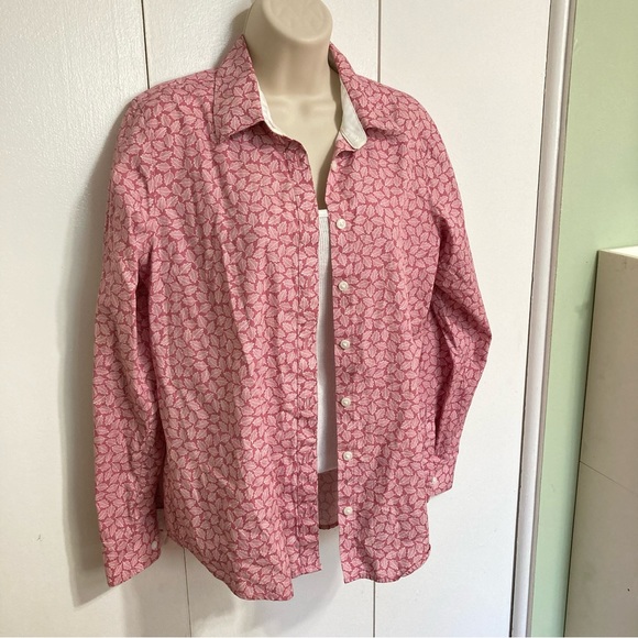 ORVIS Pink Button Up Front Collared Shirt Top Leaves Leaf Design Womens Size 10 - Picture 4 of 16